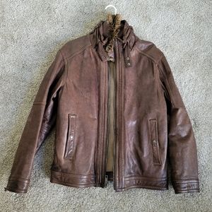 Mens Leather Jacket with removable fur collar